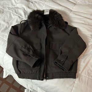NWT ZARA Dark Brown Jacket with Faux Fur Collar